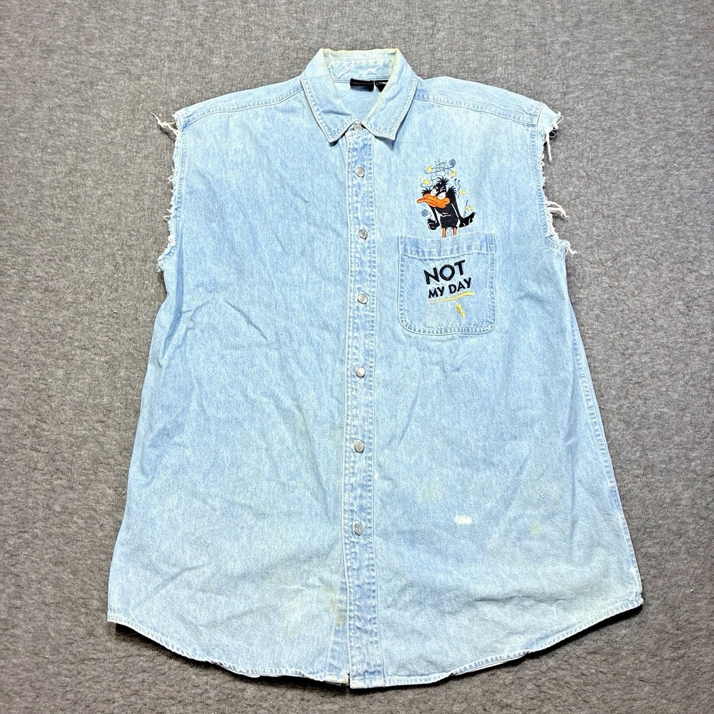 VTG 90s Looney Tunes Warner Bros. Studio Vest Men Medium‎ Biker Grunge Stains
